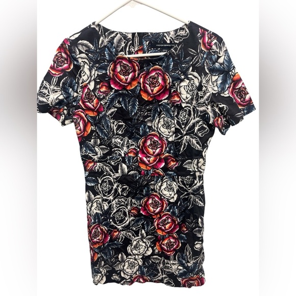 French Connection Rose Print Black/Multicolor Sheath Mini Dress Size 10/Large - Picture 3 of 7